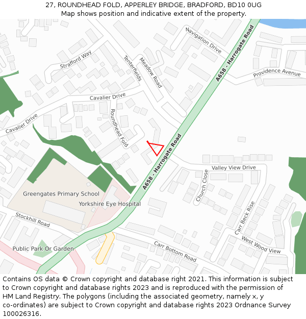 27, ROUNDHEAD FOLD, APPERLEY BRIDGE, BRADFORD, BD10 0UG: Location map and indicative extent of plot