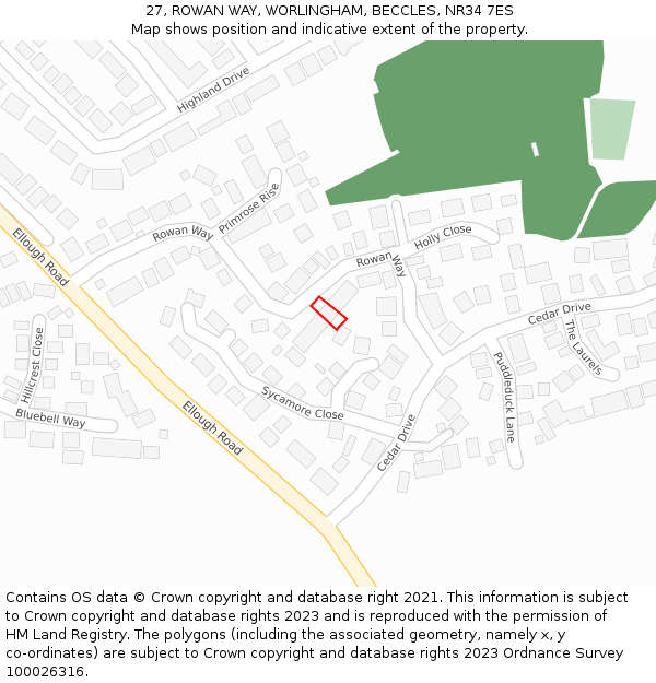 27, ROWAN WAY, WORLINGHAM, BECCLES, NR34 7ES: Location map and indicative extent of plot