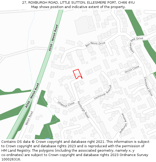 27, ROXBURGH ROAD, LITTLE SUTTON, ELLESMERE PORT, CH66 4YU: Location map and indicative extent of plot