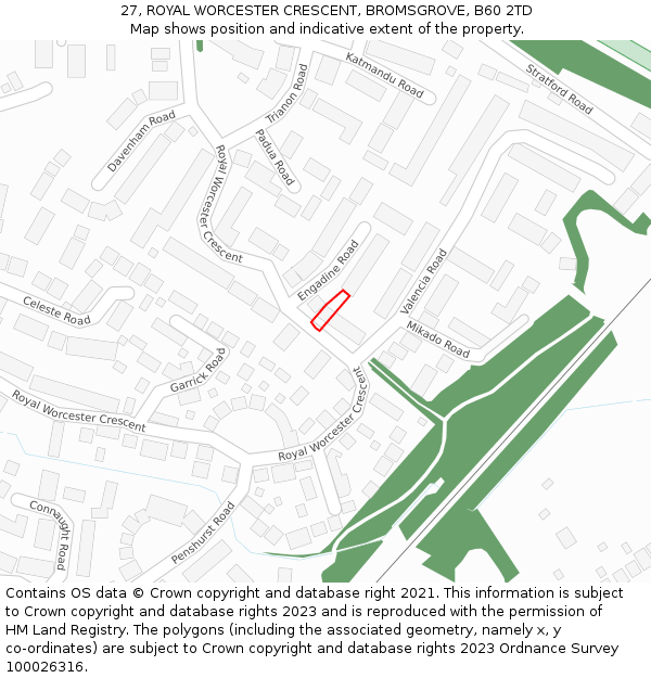 27, ROYAL WORCESTER CRESCENT, BROMSGROVE, B60 2TD: Location map and indicative extent of plot