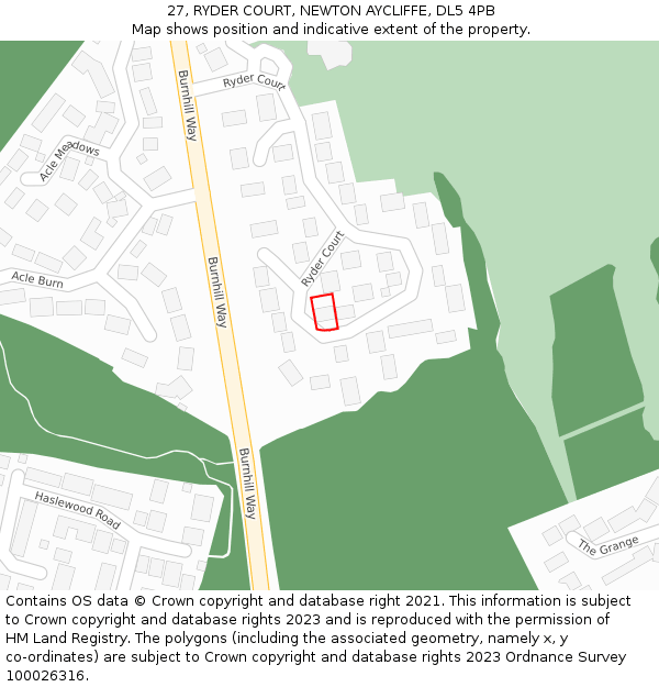 27, RYDER COURT, NEWTON AYCLIFFE, DL5 4PB: Location map and indicative extent of plot