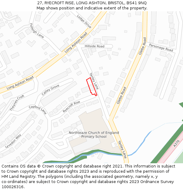 27, RYECROFT RISE, LONG ASHTON, BRISTOL, BS41 9NQ: Location map and indicative extent of plot