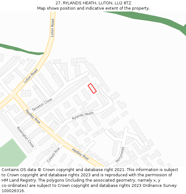 27, RYLANDS HEATH, LUTON, LU2 8TZ: Location map and indicative extent of plot