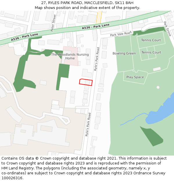 27, RYLES PARK ROAD, MACCLESFIELD, SK11 8AH: Location map and indicative extent of plot