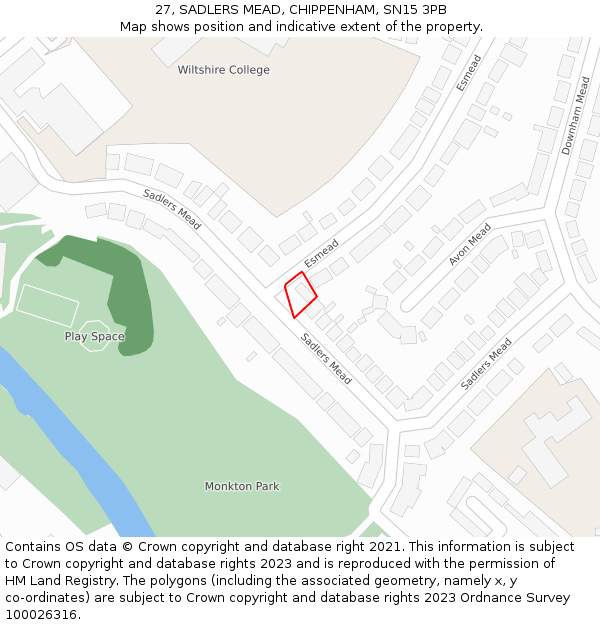 27, SADLERS MEAD, CHIPPENHAM, SN15 3PB: Location map and indicative extent of plot