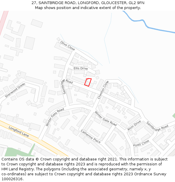 27, SAINTBRIDGE ROAD, LONGFORD, GLOUCESTER, GL2 9FN: Location map and indicative extent of plot