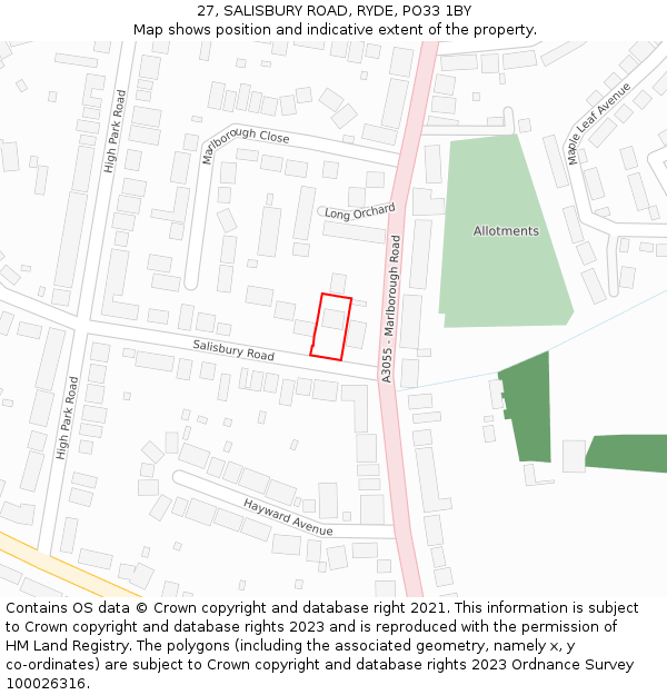 27, SALISBURY ROAD, RYDE, PO33 1BY: Location map and indicative extent of plot