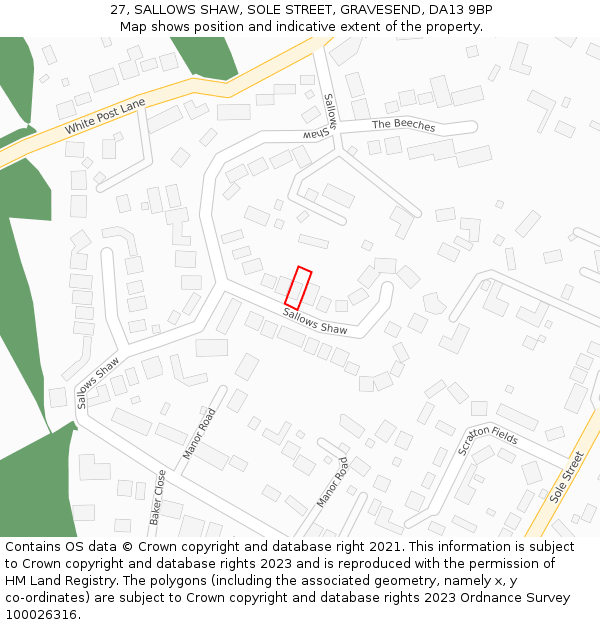 27, SALLOWS SHAW, SOLE STREET, GRAVESEND, DA13 9BP: Location map and indicative extent of plot