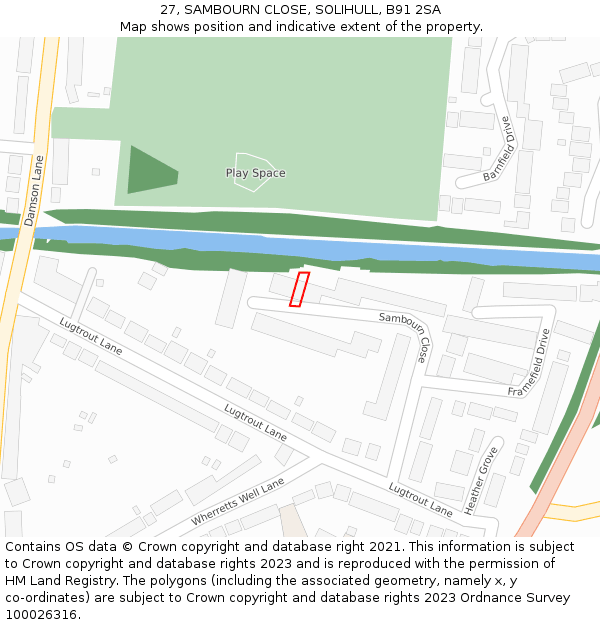 27, SAMBOURN CLOSE, SOLIHULL, B91 2SA: Location map and indicative extent of plot
