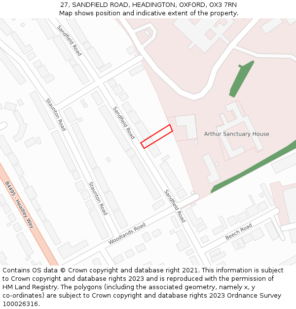 27, SANDFIELD ROAD, HEADINGTON, OXFORD, OX3 7RN: Location map and indicative extent of plot