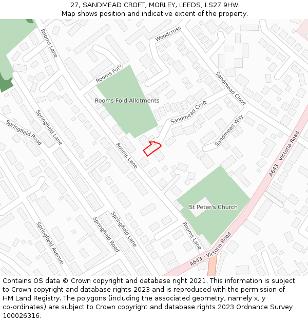 27, SANDMEAD CROFT, MORLEY, LEEDS, LS27 9HW: Location map and indicative extent of plot