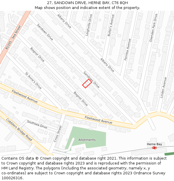 27, SANDOWN DRIVE, HERNE BAY, CT6 8QH: Location map and indicative extent of plot