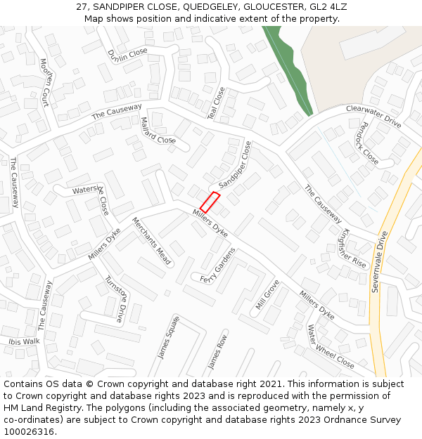 27, SANDPIPER CLOSE, QUEDGELEY, GLOUCESTER, GL2 4LZ: Location map and indicative extent of plot