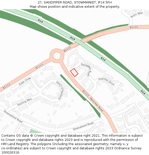 27, SANDPIPER ROAD, STOWMARKET, IP14 5FH: Location map and indicative extent of plot