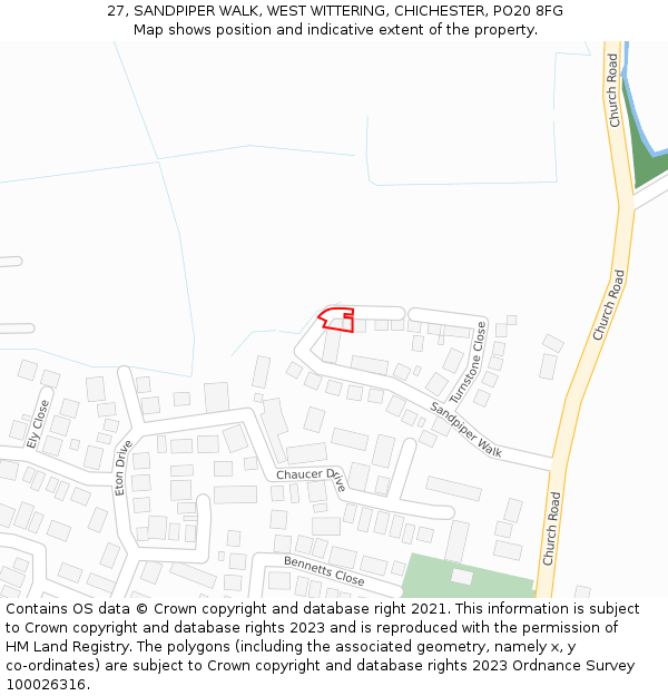 27, SANDPIPER WALK, WEST WITTERING, CHICHESTER, PO20 8FG: Location map and indicative extent of plot