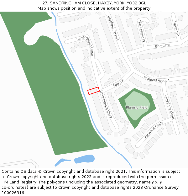 27, SANDRINGHAM CLOSE, HAXBY, YORK, YO32 3GL: Location map and indicative extent of plot