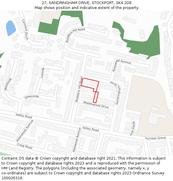 27, SANDRINGHAM DRIVE, STOCKPORT, SK4 2DE: Location map and indicative extent of plot