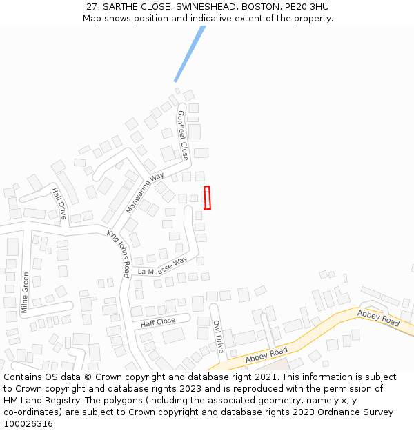 27, SARTHE CLOSE, SWINESHEAD, BOSTON, PE20 3HU: Location map and indicative extent of plot