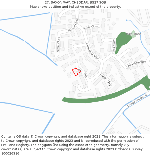 27, SAXON WAY, CHEDDAR, BS27 3GB: Location map and indicative extent of plot