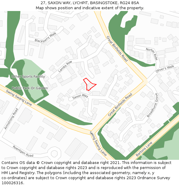 27, SAXON WAY, LYCHPIT, BASINGSTOKE, RG24 8SA: Location map and indicative extent of plot