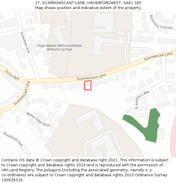 27, SCARROWSCANT LANE, HAVERFORDWEST, SA61 1EP: Location map and indicative extent of plot