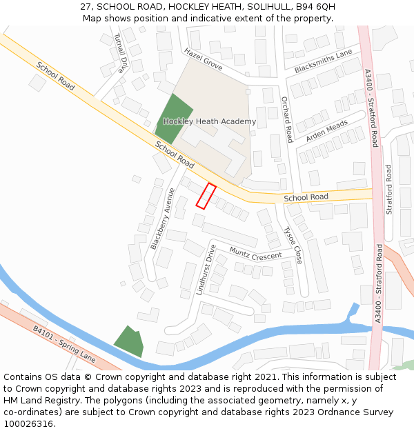 27, SCHOOL ROAD, HOCKLEY HEATH, SOLIHULL, B94 6QH: Location map and indicative extent of plot