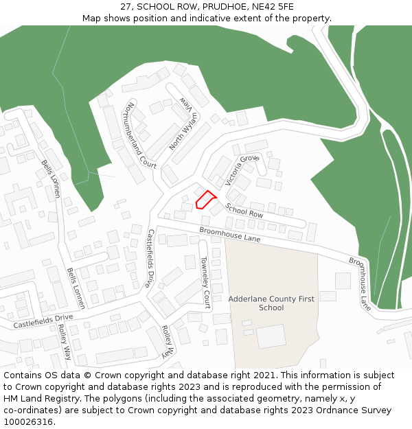 27, SCHOOL ROW, PRUDHOE, NE42 5FE: Location map and indicative extent of plot