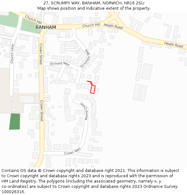 27, SCRUMPY WAY, BANHAM, NORWICH, NR16 2SU: Location map and indicative extent of plot