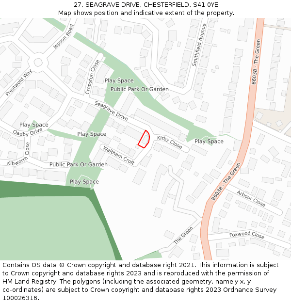 27, SEAGRAVE DRIVE, CHESTERFIELD, S41 0YE: Location map and indicative extent of plot