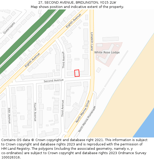 27, SECOND AVENUE, BRIDLINGTON, YO15 2LW: Location map and indicative extent of plot