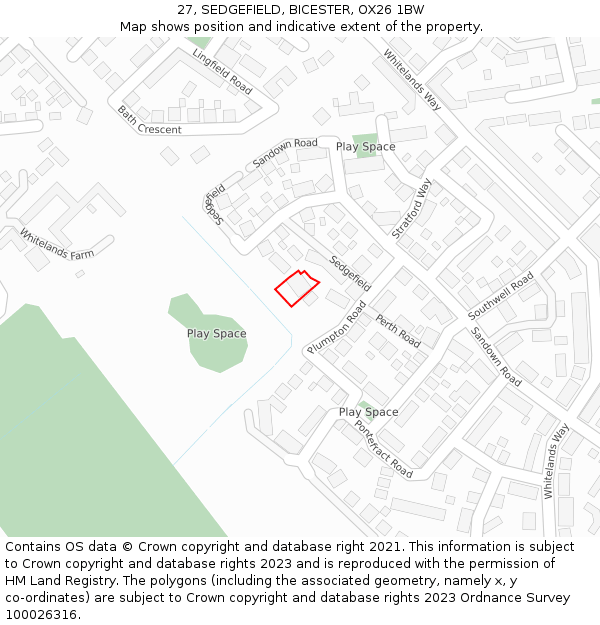 27, SEDGEFIELD, BICESTER, OX26 1BW: Location map and indicative extent of plot