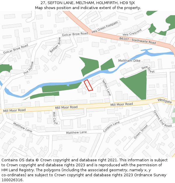 27, SEFTON LANE, MELTHAM, HOLMFIRTH, HD9 5JX: Location map and indicative extent of plot