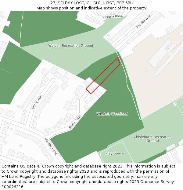 27, SELBY CLOSE, CHISLEHURST, BR7 5RU: Location map and indicative extent of plot