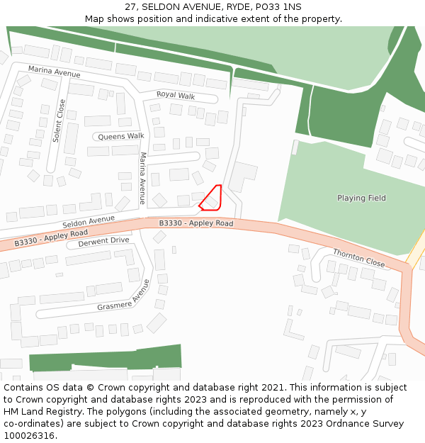 27, SELDON AVENUE, RYDE, PO33 1NS: Location map and indicative extent of plot