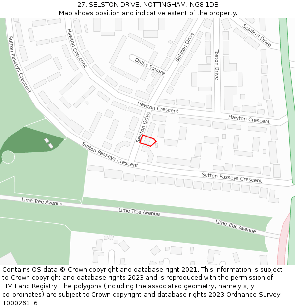 27, SELSTON DRIVE, NOTTINGHAM, NG8 1DB: Location map and indicative extent of plot