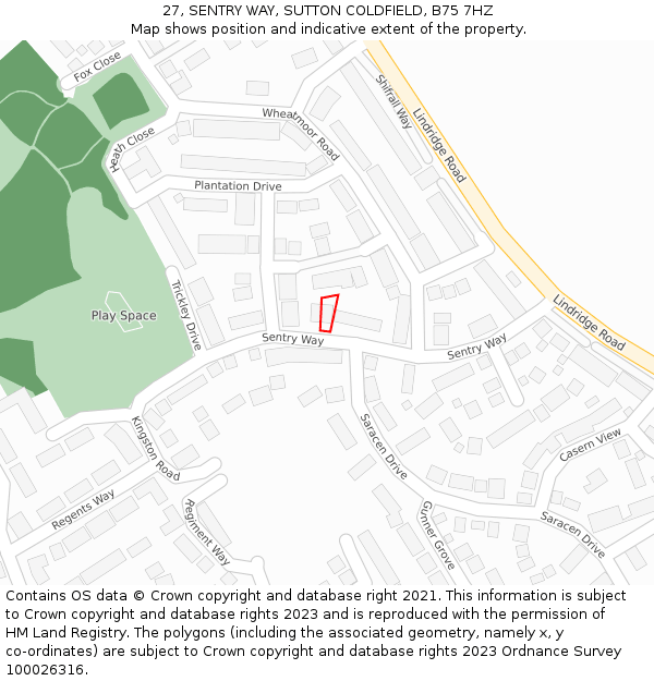 27, SENTRY WAY, SUTTON COLDFIELD, B75 7HZ: Location map and indicative extent of plot