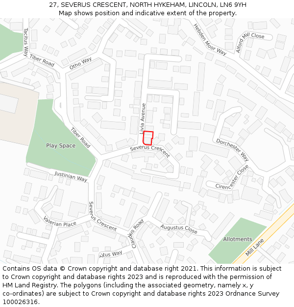 27, SEVERUS CRESCENT, NORTH HYKEHAM, LINCOLN, LN6 9YH: Location map and indicative extent of plot