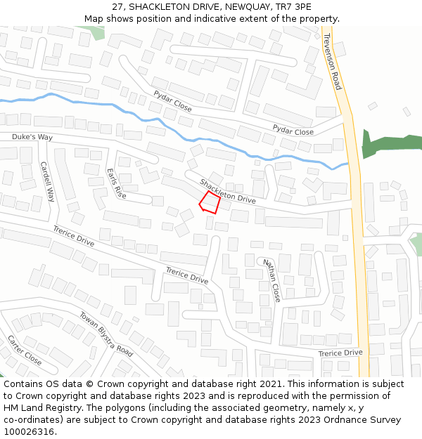 27, SHACKLETON DRIVE, NEWQUAY, TR7 3PE: Location map and indicative extent of plot