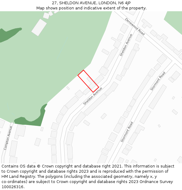 27, SHELDON AVENUE, LONDON, N6 4JP: Location map and indicative extent of plot