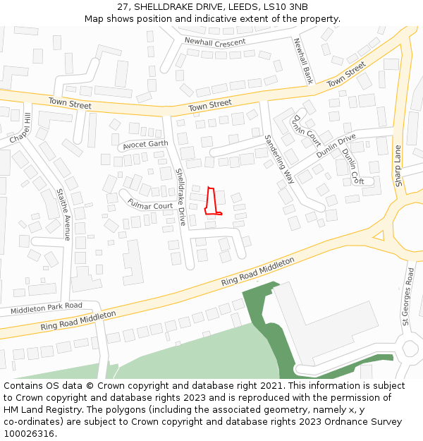 27, SHELLDRAKE DRIVE, LEEDS, LS10 3NB: Location map and indicative extent of plot