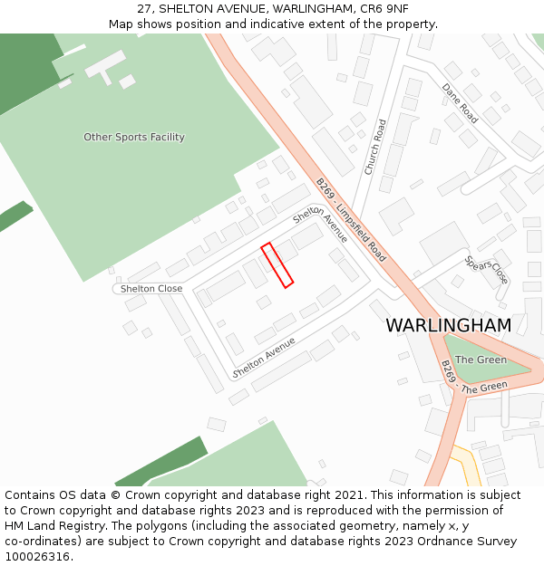 27, SHELTON AVENUE, WARLINGHAM, CR6 9NF: Location map and indicative extent of plot