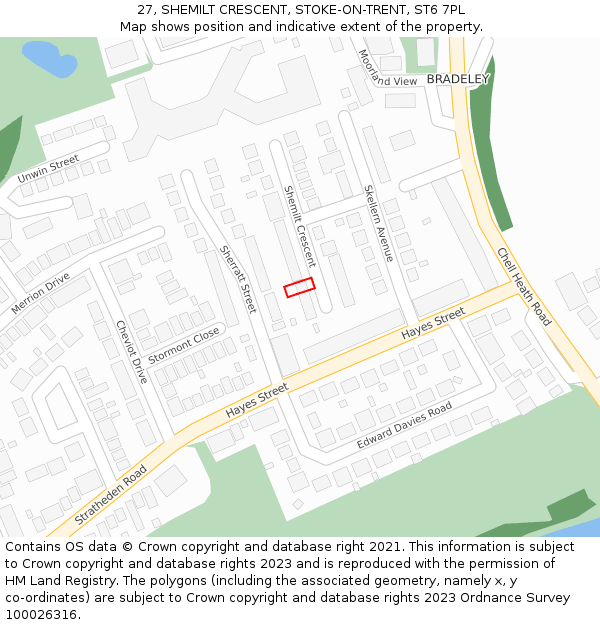 27, SHEMILT CRESCENT, STOKE-ON-TRENT, ST6 7PL: Location map and indicative extent of plot