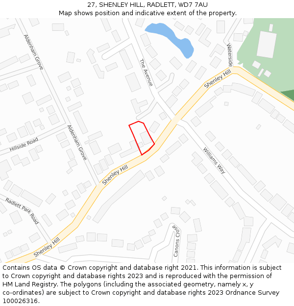 27, SHENLEY HILL, RADLETT, WD7 7AU: Location map and indicative extent of plot