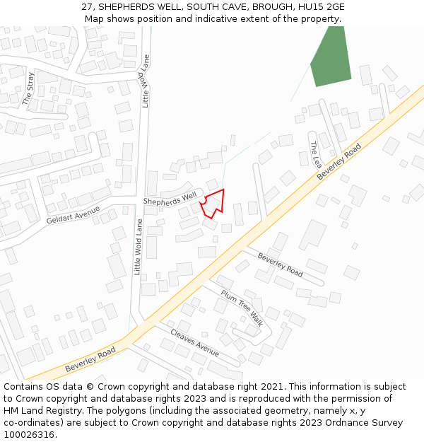 27, SHEPHERDS WELL, SOUTH CAVE, BROUGH, HU15 2GE: Location map and indicative extent of plot