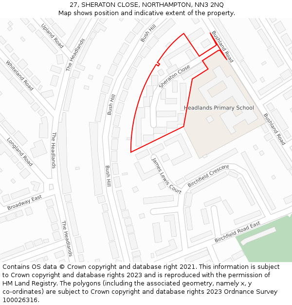 27, SHERATON CLOSE, NORTHAMPTON, NN3 2NQ: Location map and indicative extent of plot
