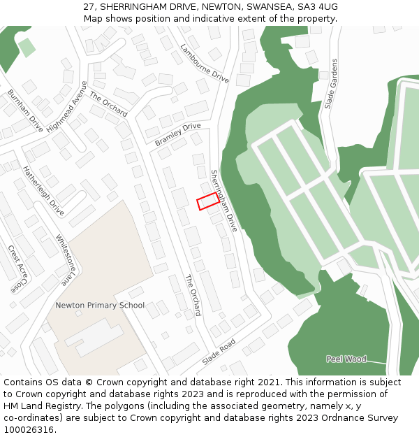 27, SHERRINGHAM DRIVE, NEWTON, SWANSEA, SA3 4UG: Location map and indicative extent of plot