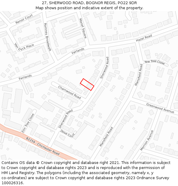 27, SHERWOOD ROAD, BOGNOR REGIS, PO22 9DR: Location map and indicative extent of plot