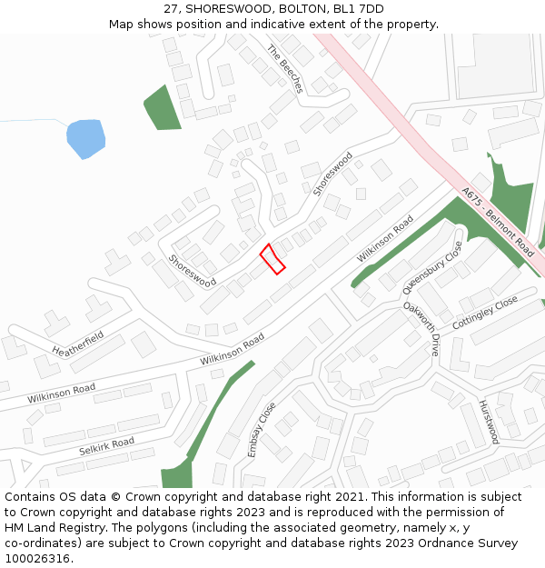 27, SHORESWOOD, BOLTON, BL1 7DD: Location map and indicative extent of plot