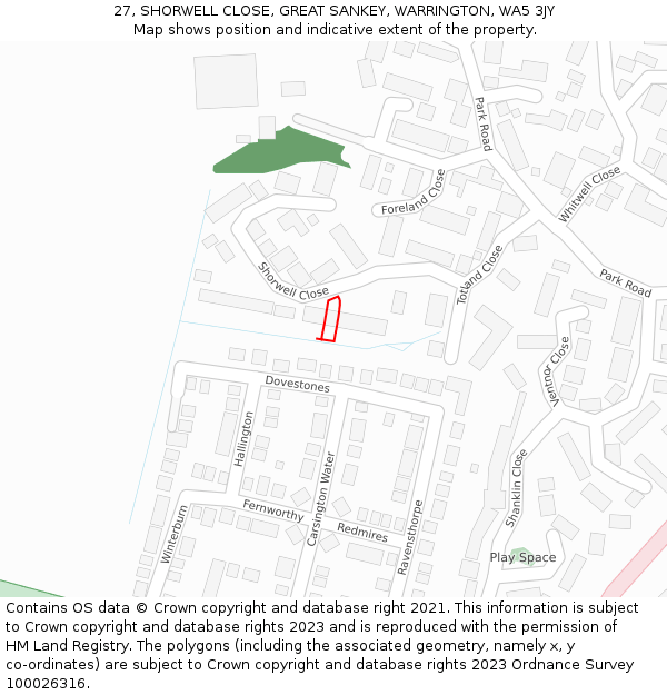 27, SHORWELL CLOSE, GREAT SANKEY, WARRINGTON, WA5 3JY: Location map and indicative extent of plot