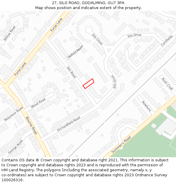 27, SILO ROAD, GODALMING, GU7 3PA: Location map and indicative extent of plot